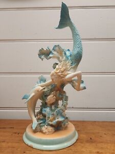 Vintage Ceramic Mermaid And Dolphin Sculpture