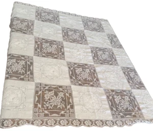 Vintage Tablecloth Embroidered Lace Eyelet Fine Cotton Scallop Hem 52" Square - Picture 1 of 11