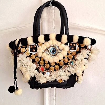 Bolso de Mano Tuk Tuk Mediano Evil-Eye Borla Pompones Latón Espejo Bolso Foto 1 de 4
