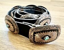 Vtg Navajo Sterling Silver Turquoise Concho Belt 37" Long - 12 Conchos - Signed