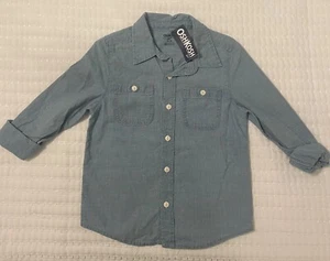 NWT Boys Osh Kosh Denim Light Blue Size 5T Long Sleeve 2 pocket Button Up Shirt - Picture 1 of 9