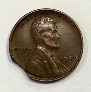 MINT ERROR Clipped Planchet 1940 Lincoln Wheat Cent 1c XF Extra Fine Condition - Picture 1 of 5