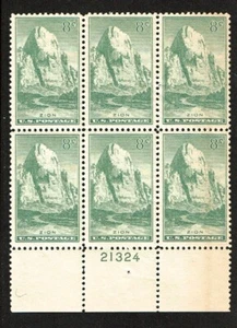 1934 U.S. NATIONAL PARKS ISSUE 8c ZION PARK Plt#Blk of 6 Sc#747 M/NH/OG GEM - Picture 1 of 1