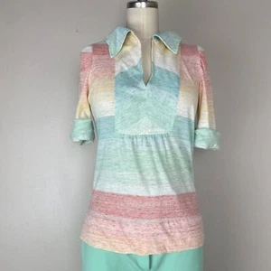 Vintage 1970s Striped Shirt Space Dye Knit Pullover with Collar Small 70s Boho - Picture 1 of 3
