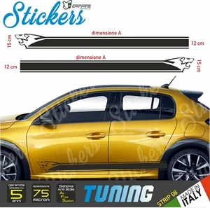 2 ADESIVI FASCE LATERALI FIANCATA AUTO STRISCE UNIVERSALI 208/207/206 TUNING - Picture 1 of 8
