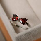 Natural Red Garnet Heart Cut Ring 925 Sterling Silver Garnet Bow Ring For Her