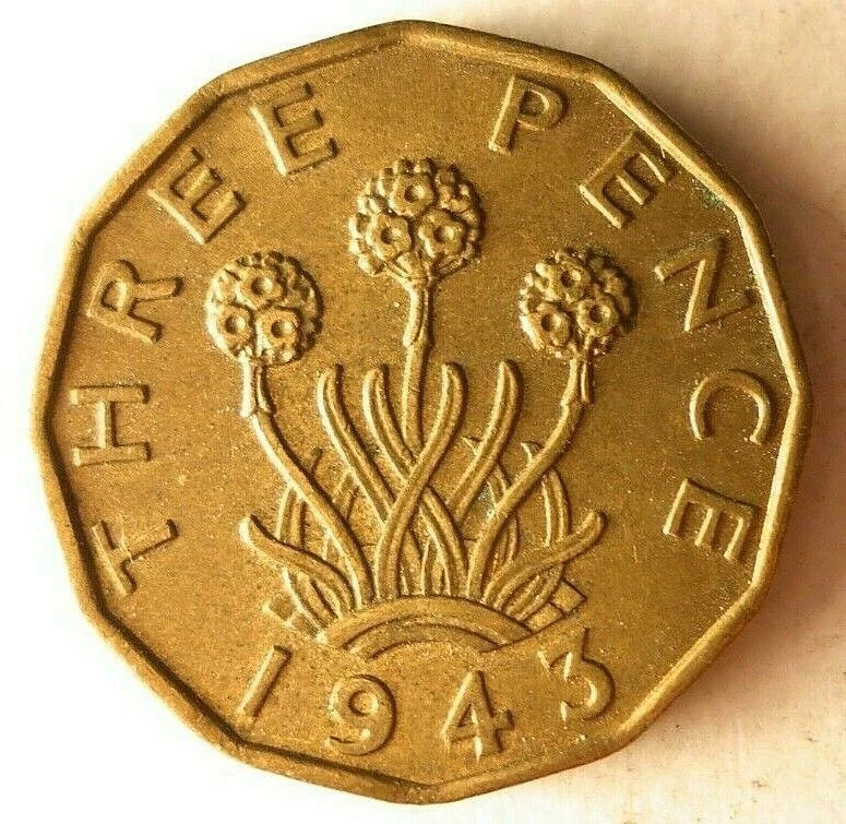 1943 GREAT BRITAIN 3 PENCE - AU - High Quality Example - FREE SHIP - 3 Pence Bin Foto 1 de 2