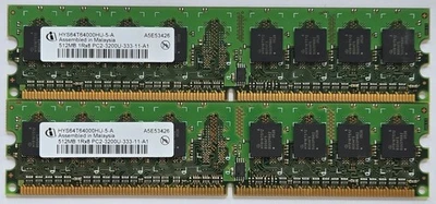 Infineon HYS64T64000HU-5-A 1GB 2x512MB 1Rx8 PC2-3200U-333-AA-A1 DDR2-400 DIMM - Image 1 of 2