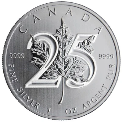Moneda de plata canadiense hoja de arce 2013 25 aniversario 1 oz $5 BU Foto 1 de 2