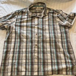 Tommy Bahama Gray Green  Checked Shirt Big & Tall 3XXXL L#00476 Short Sleeve - Picture 1 of 6