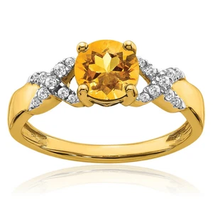 14K Solid Two Tone Gold Citrine Diamond Ring - Picture 1 of 26