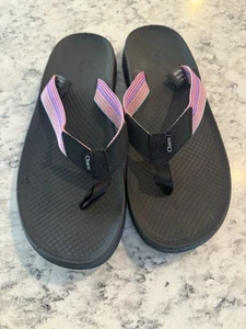 Chaco Women’s Flip EcoTread Sandals Size 9 Black with Rainbow Strap - Picture 1 of 6