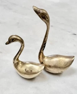 Vintage Pair Solid Brass Swans Figurines Mid Century Set (2) - Picture 1 of 1