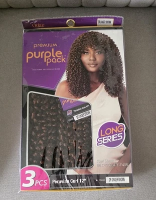 Paquete Outre Premium Púrpura Rizo Peruano 12 pulgadas (3 piezas) Color Marrón Jengibre Oscuro  Foto 1 de 2