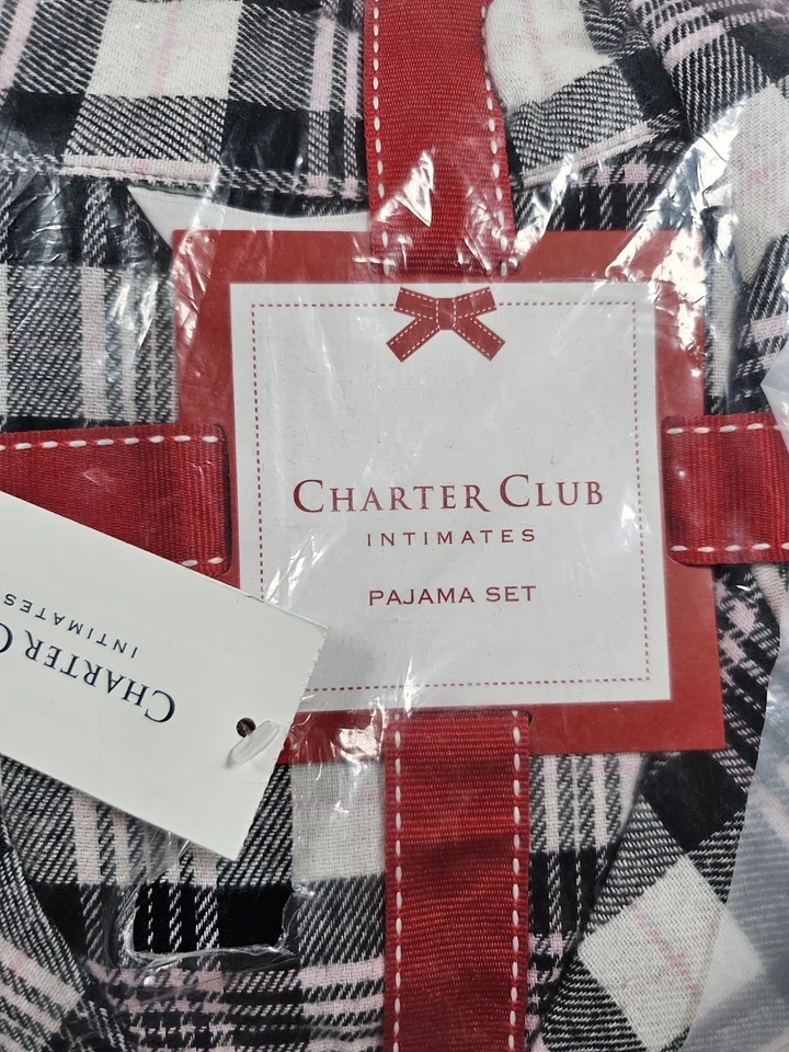 Conjunto de pijama Charter Club de franela a cuadros blanco y negro embalado con etiquetas talla XL Foto 1 de 4