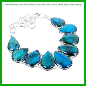 Neon Flash Labradorite Gemstone 925 Sterling Silver Bezel Chain Necklace Jewelry - Picture 1 of 7