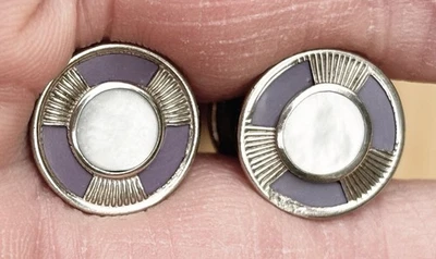 Gemelos a presión Ant Parks Bros Jiffy Art Deco mopúrpura plateados - sello distintivo Foto 1 de 4