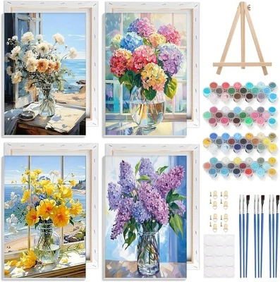 4 Pack Framed Paint by Numbers Vase Flowers for Adults Kids - image 1 of 4