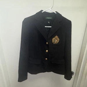 Vintage Ralph Lauren Polo Petite 3d Crested Black Blazer Suit Jacket Sz 2P - Picture 1 of 6