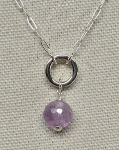 925 SS 'Samantha' Add a Charm Purple Fluorite Paperclip Necklace w/Gate Clasp - Picture 1 of 8
