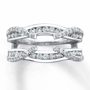 0.75 CT Diamond 10k Solid White Gold Solitaire Enhancer Wrap Wedding Band Ring - Picture 1 of 4