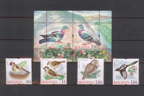 Moldova 2010 Birds 4 MNH stamps + Block Cover
