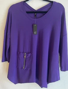 By JJ Purple Top W Zipped Accent Pocket Slinky Soft Polyester Size Small - Picture 1 of 8