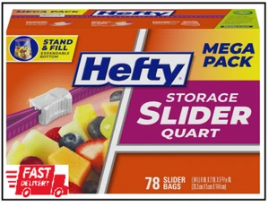 Mega Pack Hefty Slider Storage Bags Expandable Bottom, Quart Size, 78 Count - Picture 1 of 3