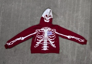 Vault 49 2XL Skelton Dark Red Full Zip Street Wear Hoodie Sweatshirt Boys - Picture 1 of 11