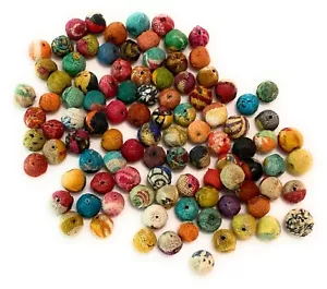 Cuentas de tela Kantha recicladas - Paquete de 100 cuentas de 4 mm - Imagen 1 de 1