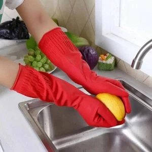 Guantes rojos para lavar platos limpieza impermeables manga goma guantes látex largos - Imagen 1 de 12