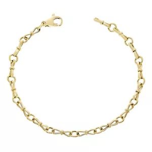 14k Yellow Gold Solid Handmade Bow Link Chain Bracelet 8" 3.5mm 8.6 grams - Picture 1 of 4