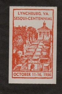 Vintage Poster Stamp Label LYNCHBURG VA Sesqui-Centennial 1936 - Picture 1 of 2