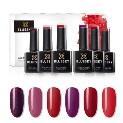 BLUE SKY BLUESKY GEL NAIL POLISH RED BERRY GIFT SET CHRISTMAS BOX OF 6 UV LED SOAK OFF