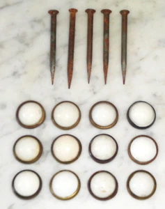 Victorian Porcelain Top Picture Frame Hanging Nails ~Set of 5 Nails w 12 Tops - Picture 1 of 4