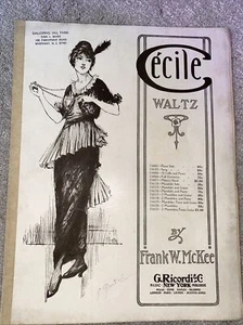 1914 CECILE Waltz Vintage PIANO SOLO Sheet Music by Frank McKee - Picture 1 of 3