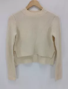 All Saints Cropped Sweater Slit Long Sleeve Ivory Wool Blend Womens Size Small - Picture 1 of 7