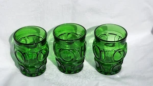 3 Vintage Wheaton Emerald Green Glass Bullseye 10 oz. Juice Tumblers 4" high - Picture 1 of 6