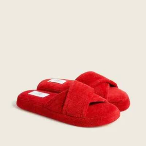 Skin X J.Crew cross-strap slippers, terry slide, sz L (11-12), NWT - Picture 1 of 8