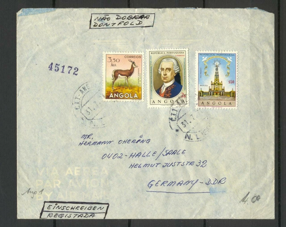 Angola 1978 Registered Cover to Germany with various stamps — 第 1/1 张图片