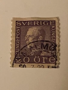 SWEDEN King-Gustav V 20 Ore Stamp / Violet / 20 Öre - 1921 RARE - Picture 1 of 12