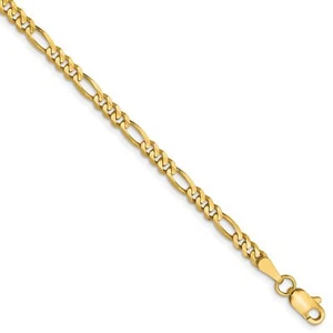 10k Yellow Gold 3mm Concave Figaro Chain Ankle Bracelet - Picture 1 of 4