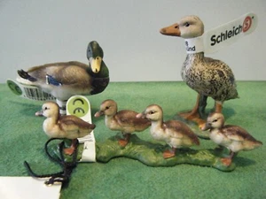 SCHLEICH DUCK #13653 MALLARD #13654 DUCKLINGS #13655 & DRAKE SWIMMING #13727 NEW - Picture 1 of 6