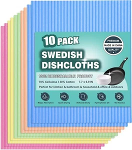 10 Pack Swedish Dish Cloth Reusable Absorbent Hand Towels Sponge Cloth Kitchen - Picture 1 of 6