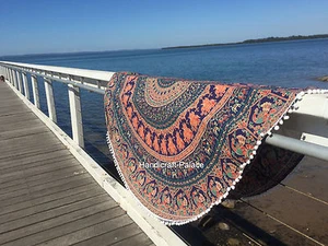 Indian Round Mandala Beach Throw Hippie Tapestry Meditation Yoga Mat Roundie - Picture 1 of 2