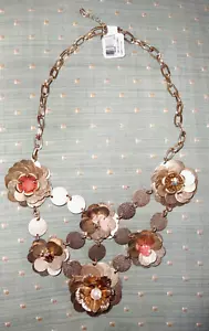 ANN TAYLOR LOFT GOLD TONE FLORAL NECKLACE BIB STATEMENT RUNWAY NWT 16-19" LOVELY - Picture 1 of 15