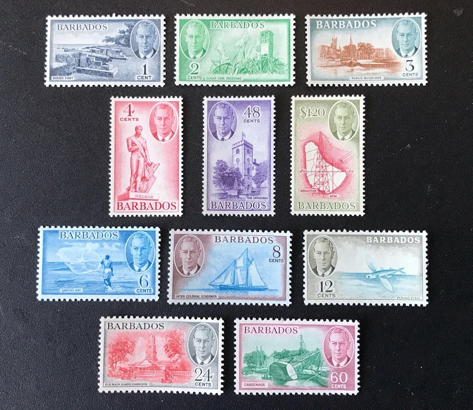 Selección de sellos de Barbados KGV1 1950 SG172-281 como nuevo NH.Último juego gato 46,J7 £ Foto 1 de 1