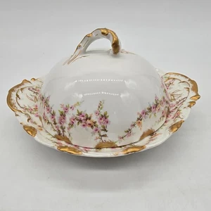 Haviland Limoges France Pink Floral Gold Covered Butter Dish Schleiger 145 - Picture 1 of 12