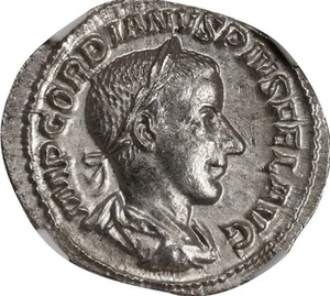 NGC Ch AU Gordian III 238-244 AD Roman Empire 5/5 AR Denarius SILVER Caesar Coin - Picture 1 of 5