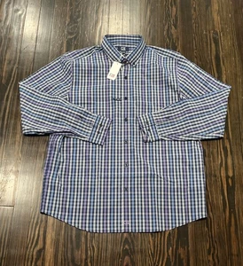 Cutter And Buck Button Down Shirt Men’s XL Plaid Blue Cotton Polyester NEW - Picture 1 of 4